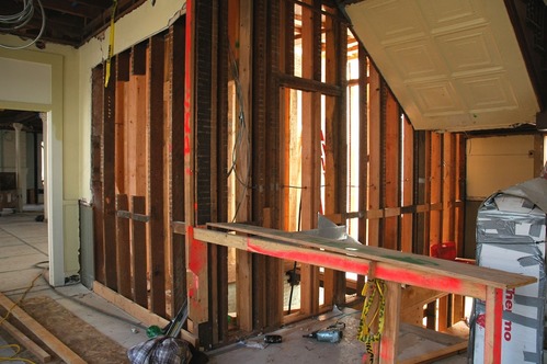 This photo shows framing at the 1st floor for the new elevator in Barracks Building 602.