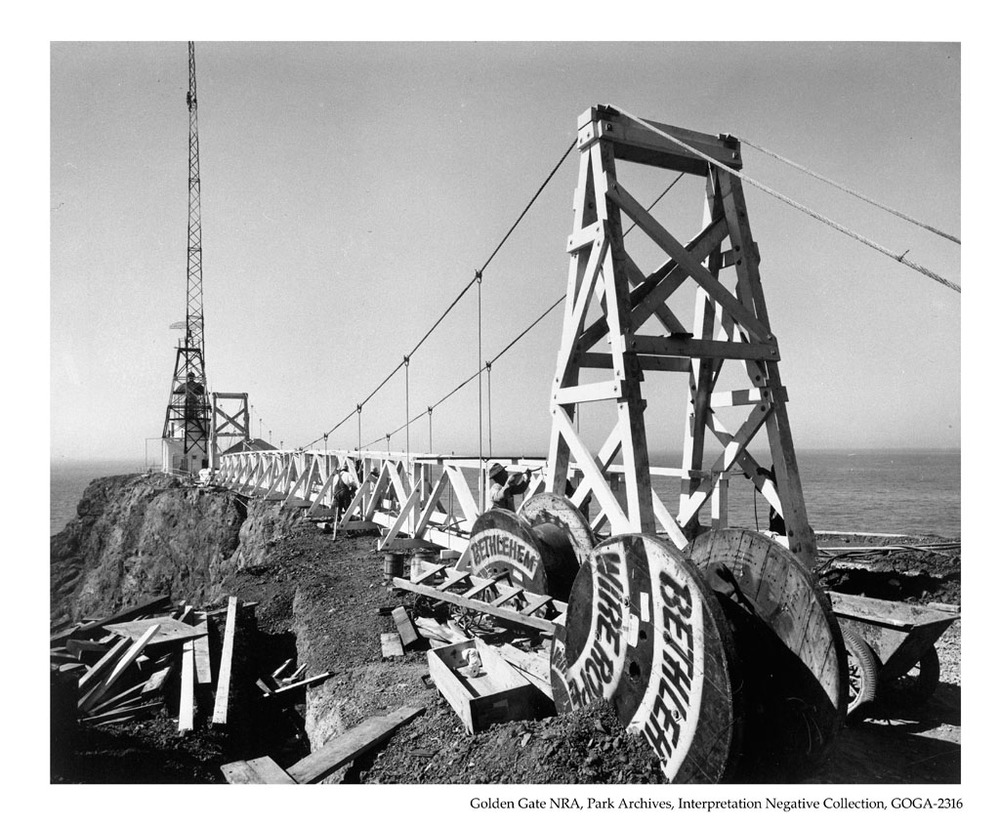 Men working on the walkway out to Point Bonita lighthouse, date unknown