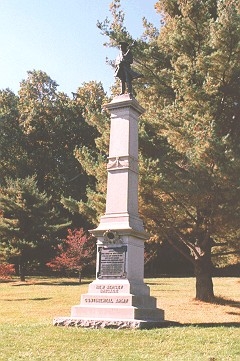 State Marker--New Jersey New Jersey Brigade Continental Army Erected by The State of New Jersey upon the site occupied by the New Jersey Brigade infantry line-Continental Army Brigadier General William Maxwell First Regiment Col. Mathias Ogden Second Regiment Col Israel Shreve Third Regiment Col. Elias Dayton Fourth Regiment Col. Ephraim Martin December 19, 1777-June 18, 1778 DESCRIPTION: Marble monument topped with bronze soldier with bronze plaque. DONOR & DATE: The state of New Jersey, June 1913. HISTORICAL DATA: New Jersey was the fourth state to erect a monument to its soldiers at Valley Forge. The New Jersey troops or "Jersey Blues" as they were called were some of the staunchest soldiers of the Continental Army and apparently were exceedingly well organized and disciplined.