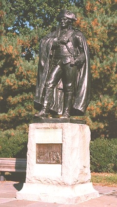 Statue -- Baron von Steuben Stonework Major General Friedrich Wilhelm Baron von Steuben Bronze Bas-relief "General von Steuben Drilling Washington's Army at Valley Forge" Stonework Erected by the National German American Alliance 1915 DESCRIPTION: Bronze statue, signed J. Otto Schweizer S C, with Granite base and bronze bas-relief. DONOR & DATE: National German American Alliance, October 9, 1915. HISTORICAL DATA: The statue of von Steuben is one of only two statues in the park of the generals who served at Valley Forge. General von Steuben's statue overlooks the Grand Parade Ground where he trained the soldiers of the Continental Army in the finer points of marching and maneuvering.