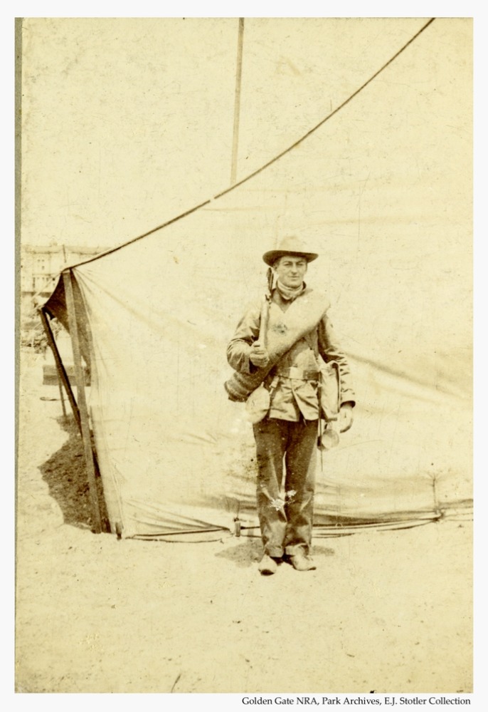 “John J. Rapp, one of our tent mates. Camp Merritt," c. 1898.