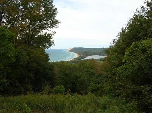 This view of Lake Michigan and South Bar Lake is on the Empire Bluff trail before you get to the boardwalk. There is a bench here for you to sit down and enjoy this view for a few minutes before continuing your walk.