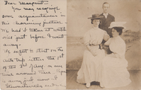 Madeleine Edison with unidentified man and woman. Note attached to photo.
