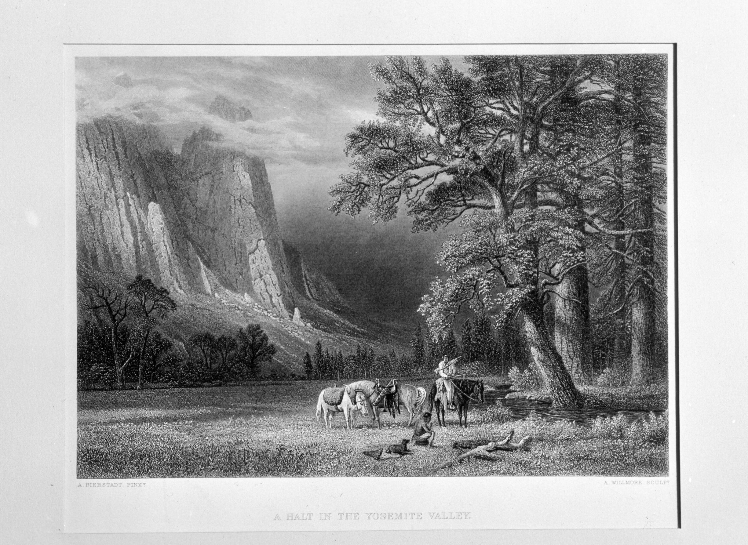 A Halt in the Yosemite Valley. A. Bierstadt, Pinx; A. Willmore, Sculp; D. Applton & Co., New York.