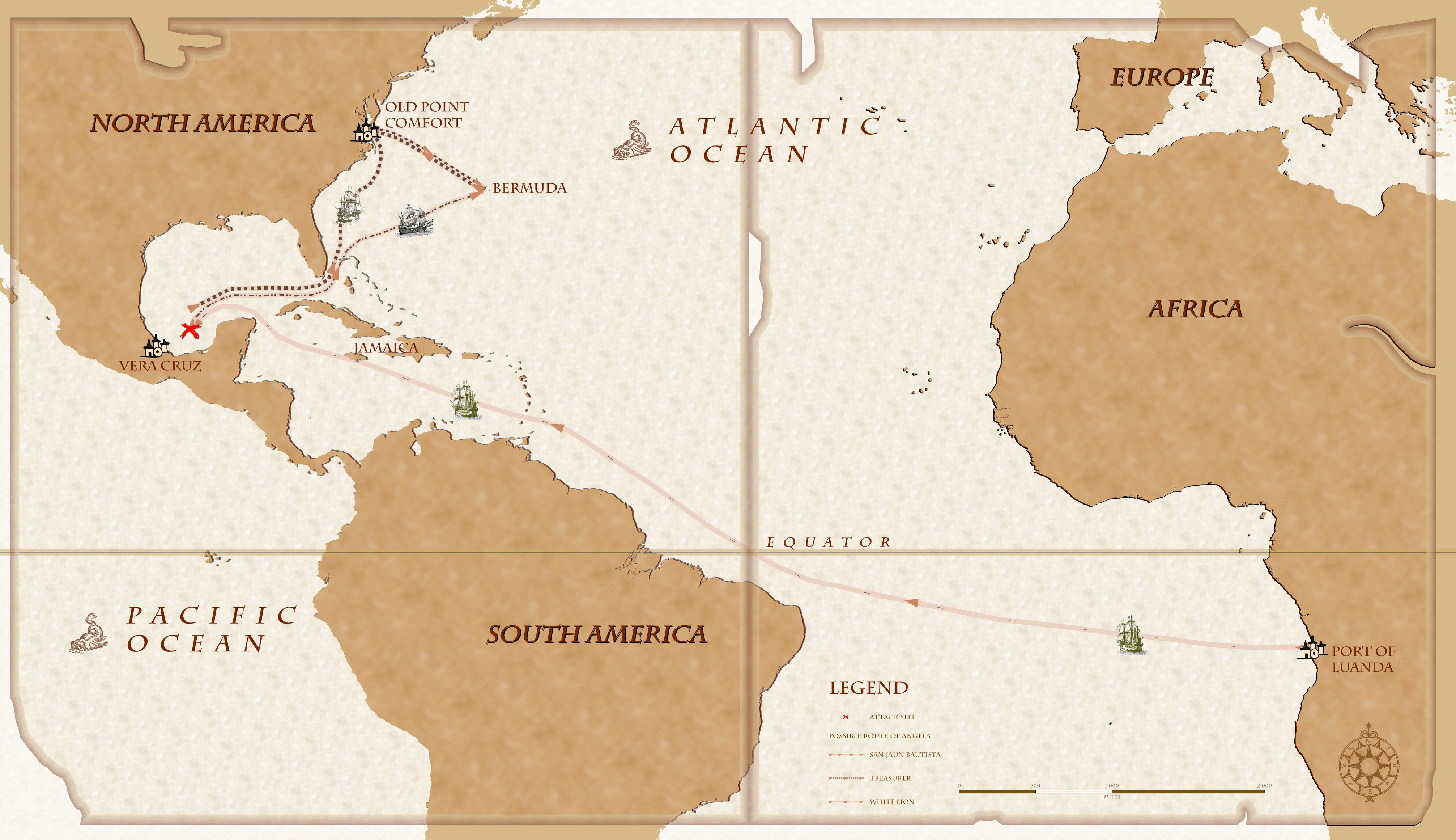 A conjectural map of Angela's voyage, Africa to Virginia 