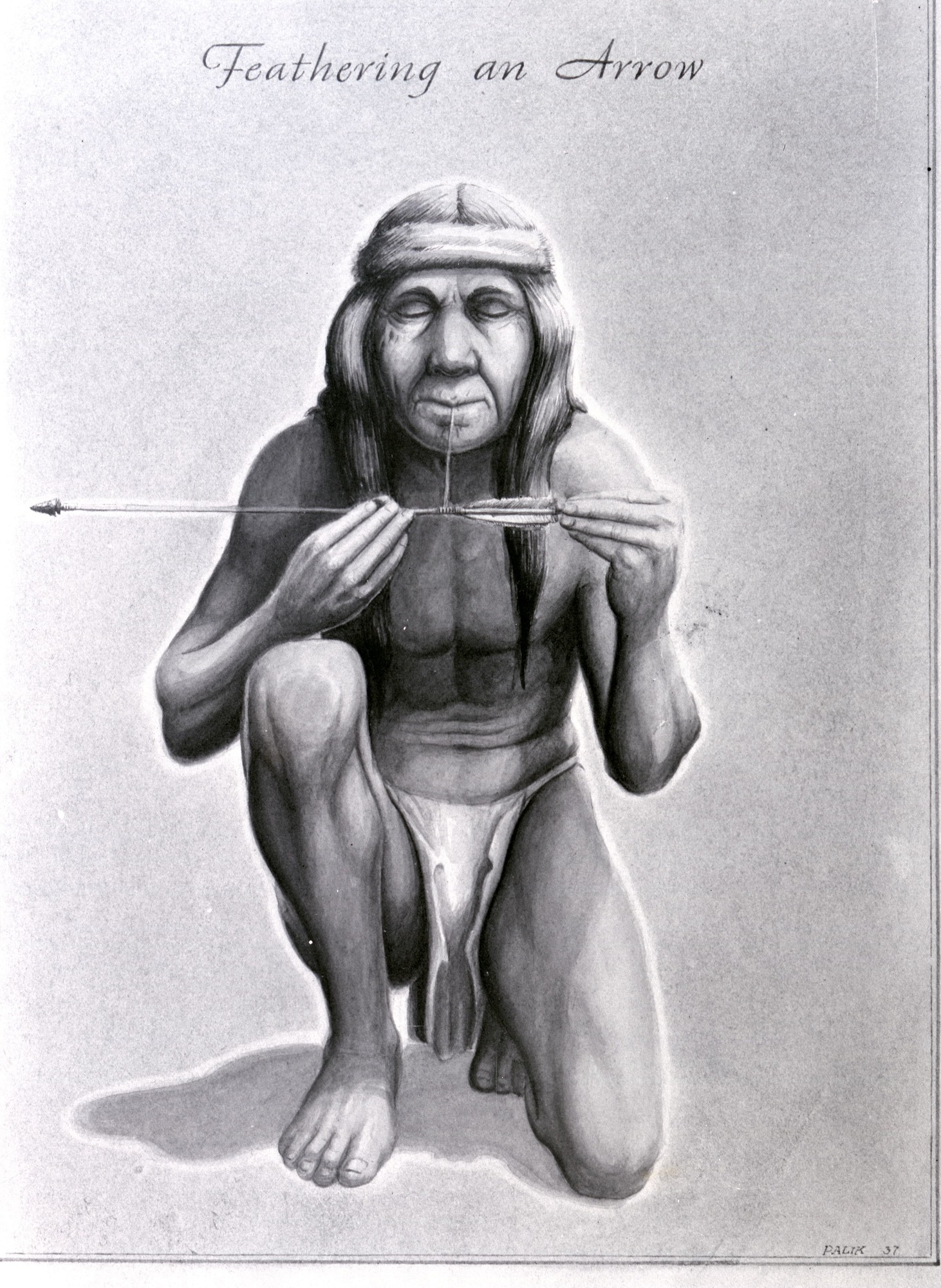 Feathering an arrow. Copy of painting by Palik.