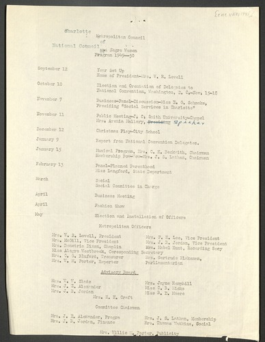 National Council of Negro Women, Programs, Press Releases, Lists, 1949