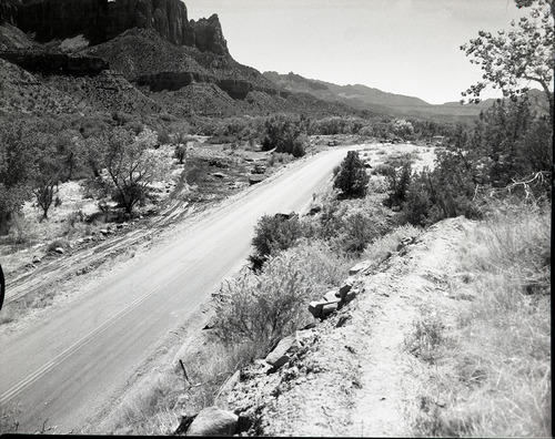 General view of road work near visitor center looking south.