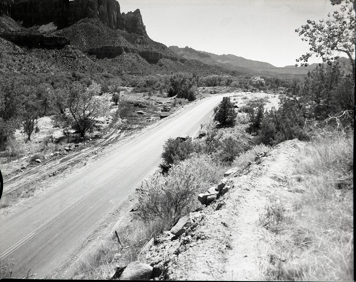 General view of road work near visitor center looking south.