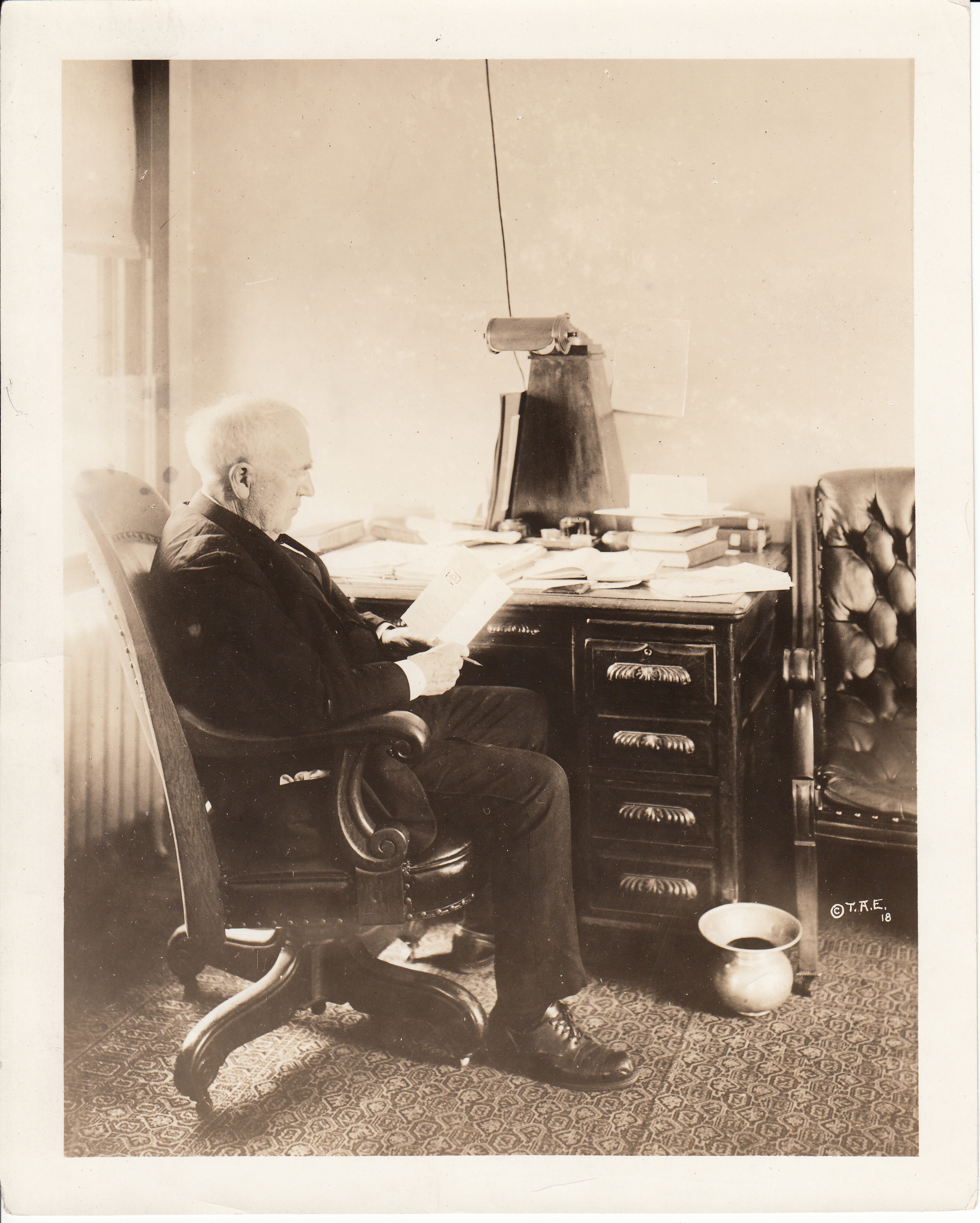 Thomas Edison in the office of the late Admiral Dewey in the Navy Annex.