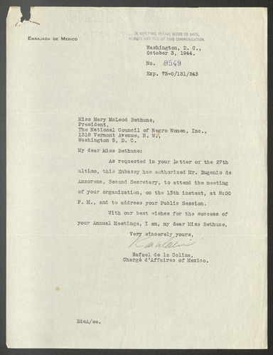 Correspondence, October - December 1944