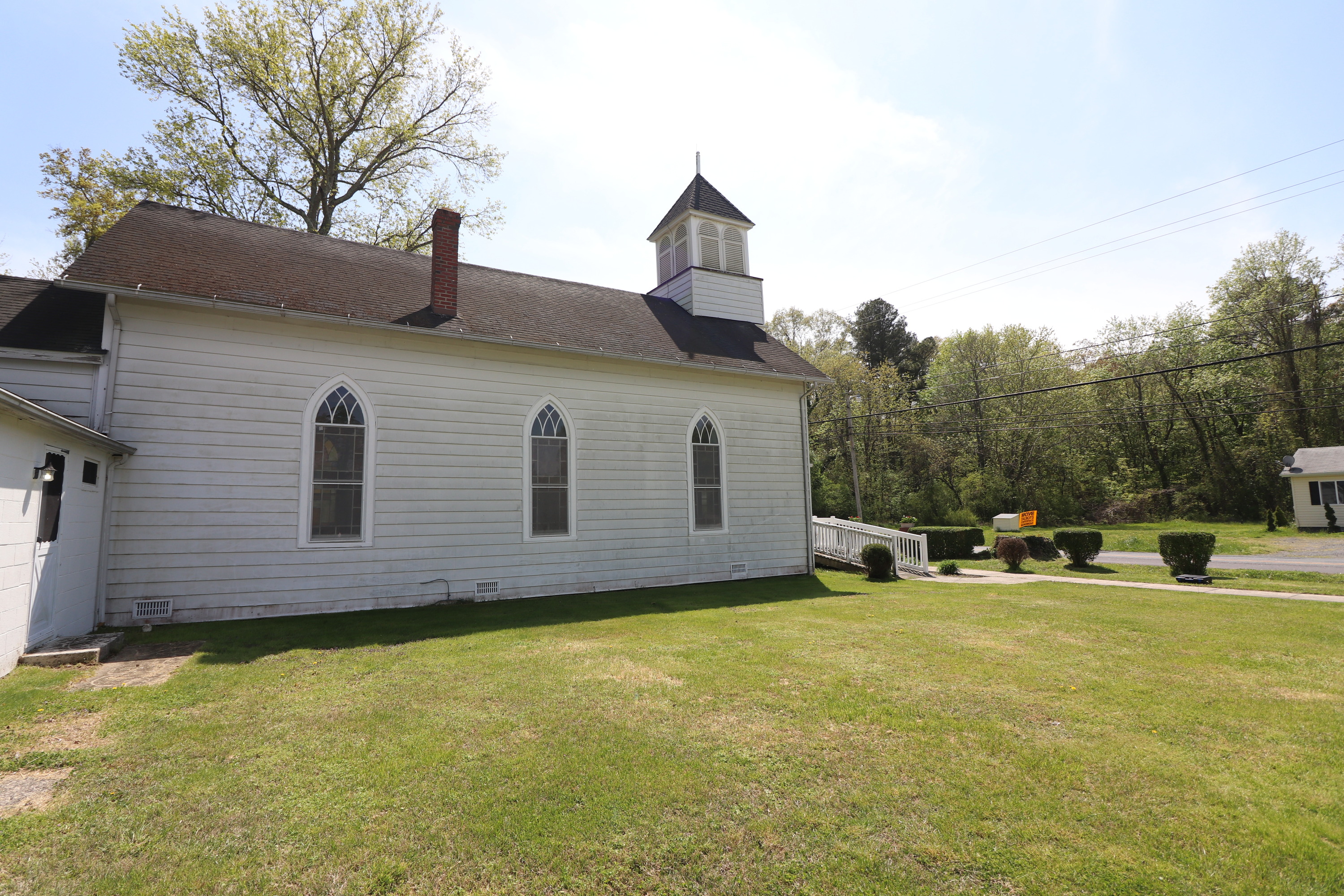 Side view of church.