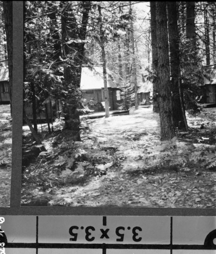 Copy Neg: 1985 by M. Dixon. Yosemite Lodge cabins. Full stereograph (RL_16878).