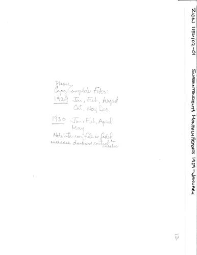 ZION 5087 Superintendents Monthly Report 1929 01