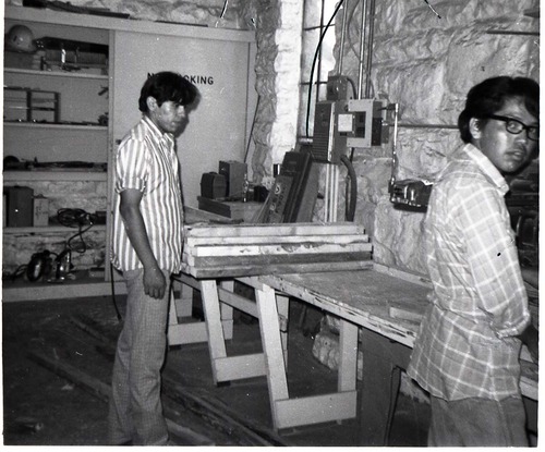 BW Photo of Navajo workers in wood shop.