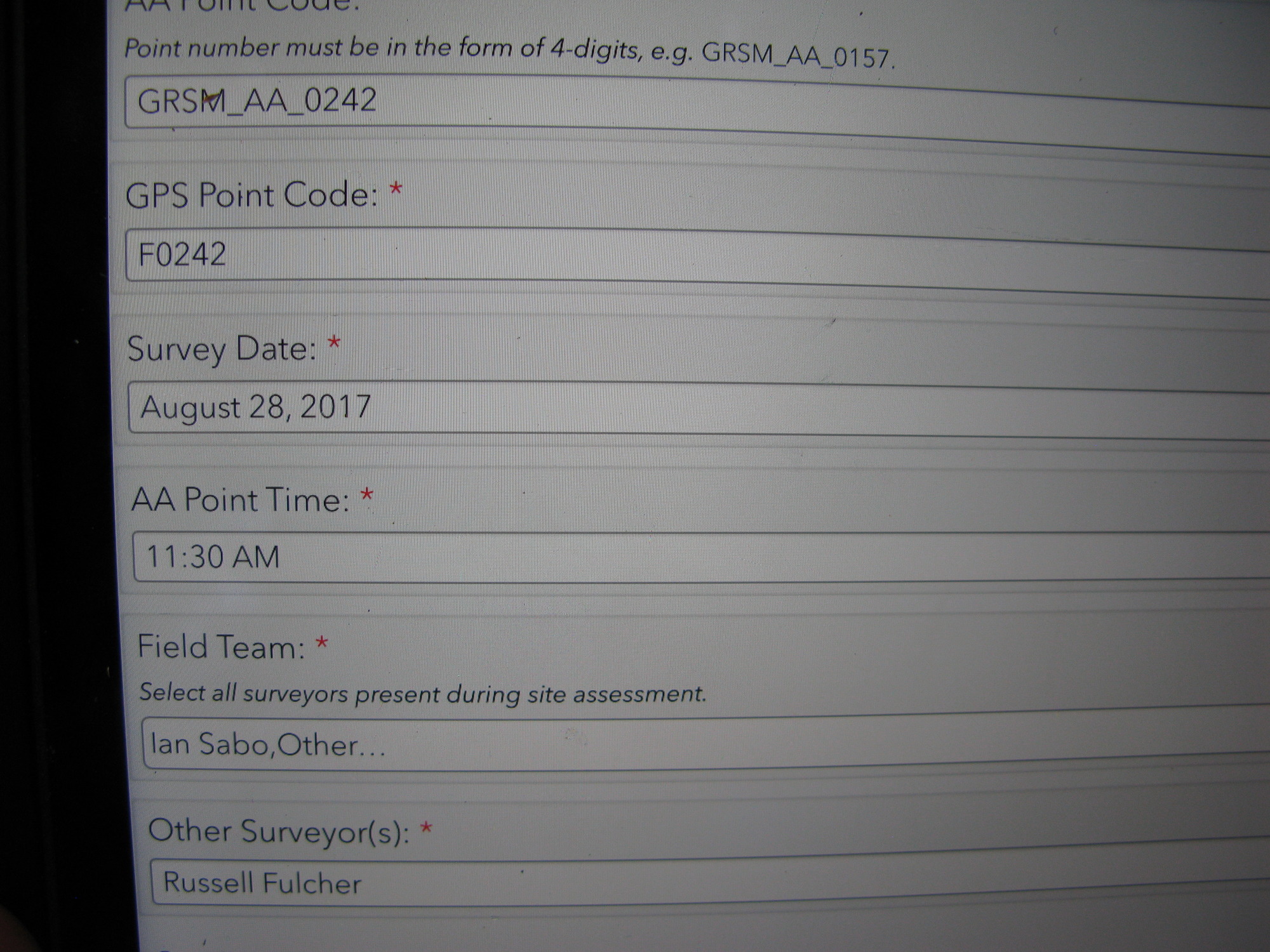 GRSM Accuracy Assessment. Plot Code: GRSM_AA_0242_1
