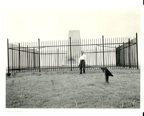 E. A. Brininstool in Front of the Custer Monument