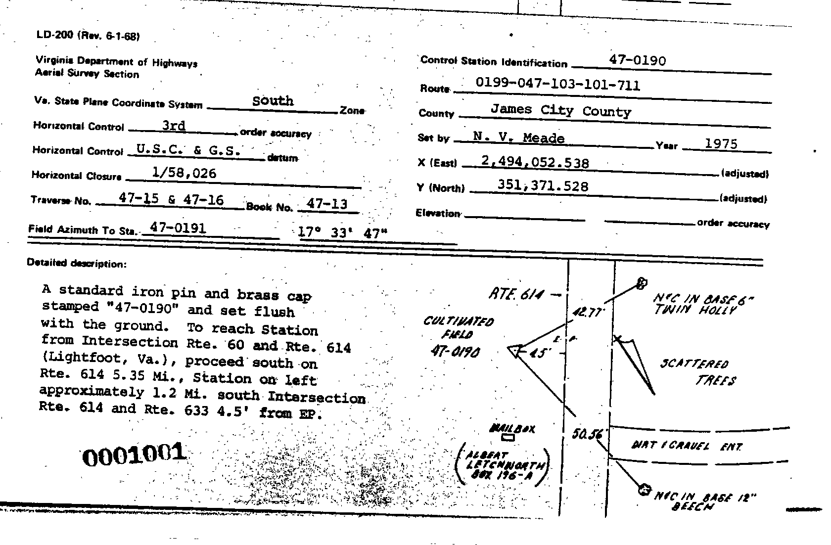 00001001 Survey Monumentation Sketch