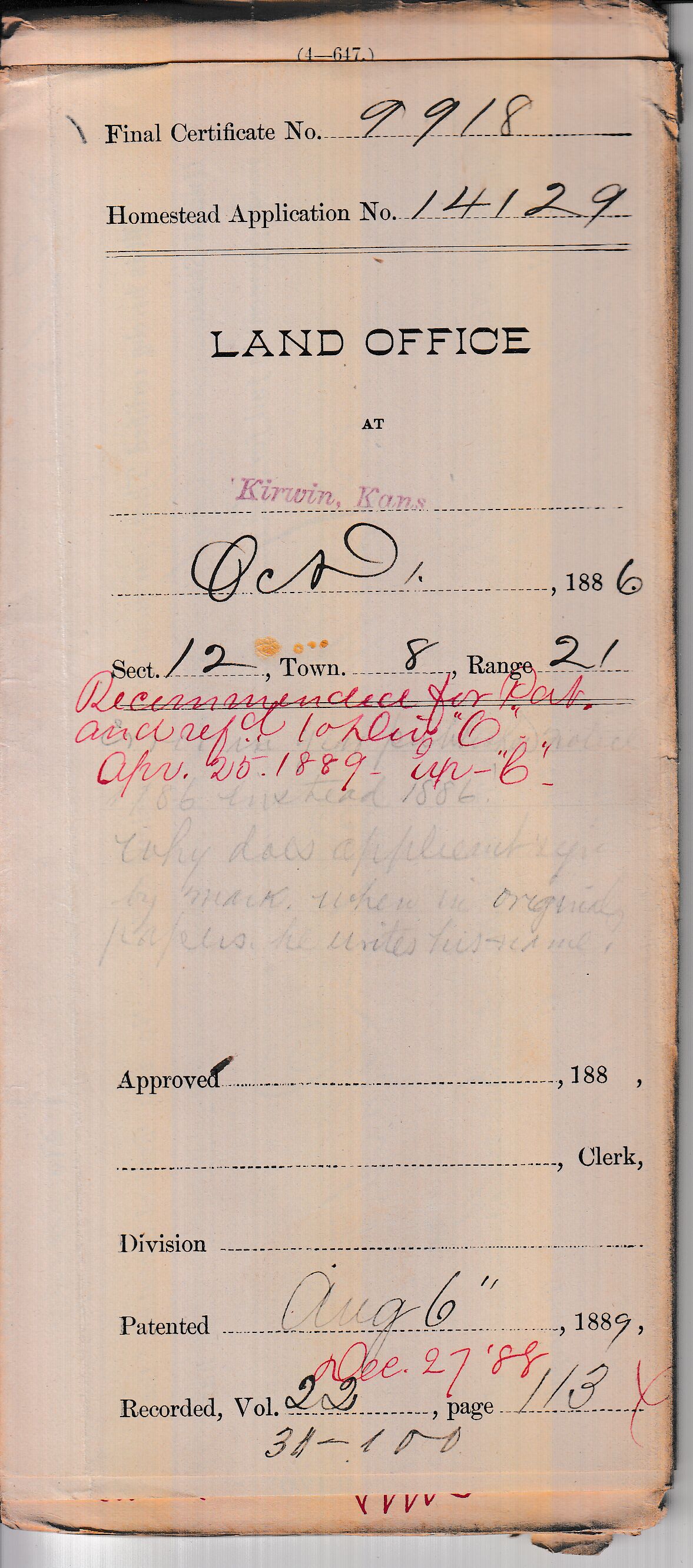 Scanned image of a final certificate. See description for text.