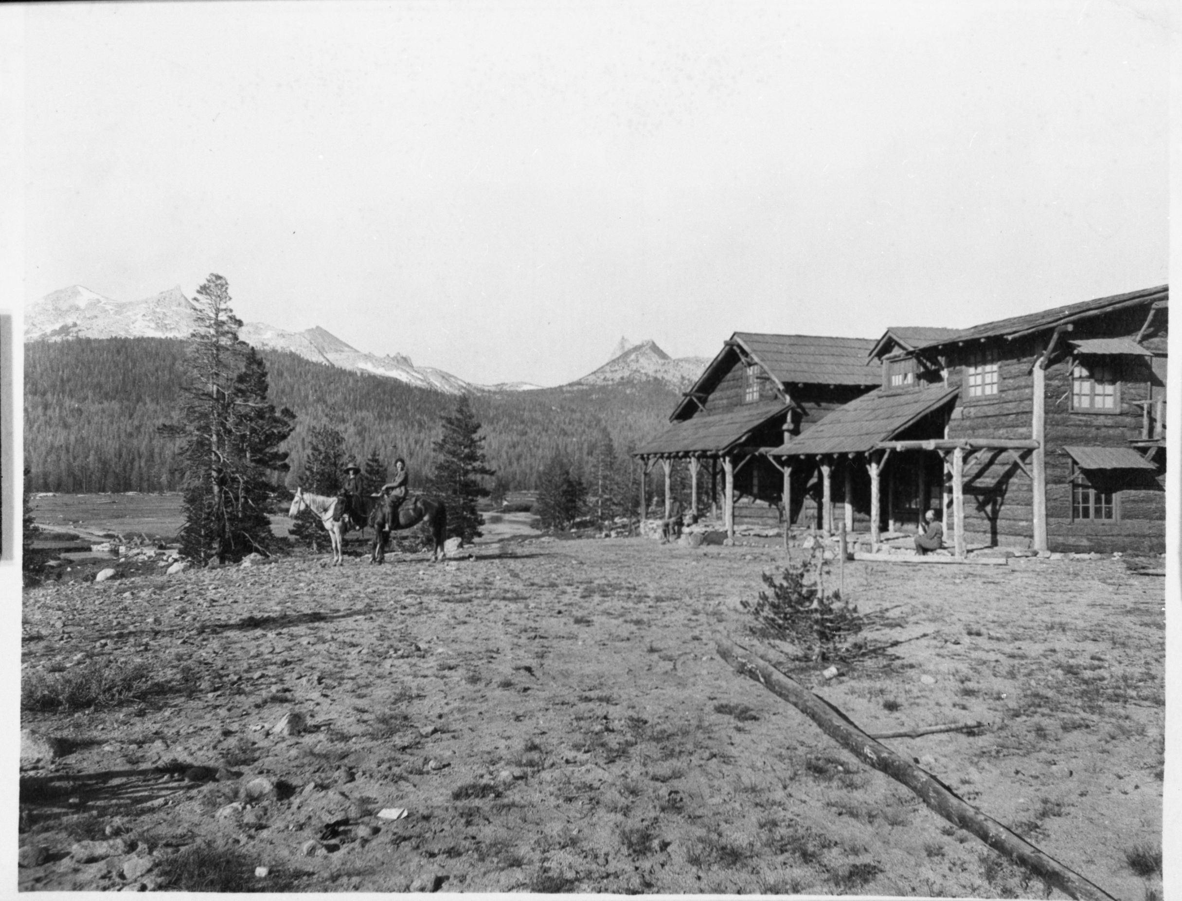 Movie set at Sierra Club property, Tuolumne Meadows East campground, Original in the YNP Collecton (Cat. #25,447). [Oliver Kekrlein, Movie about the Canadian Rockies]
