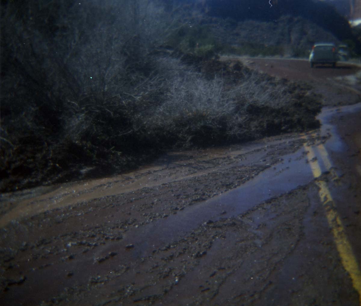 Color Photo of a rock slide along State Route 9 (SR-9).