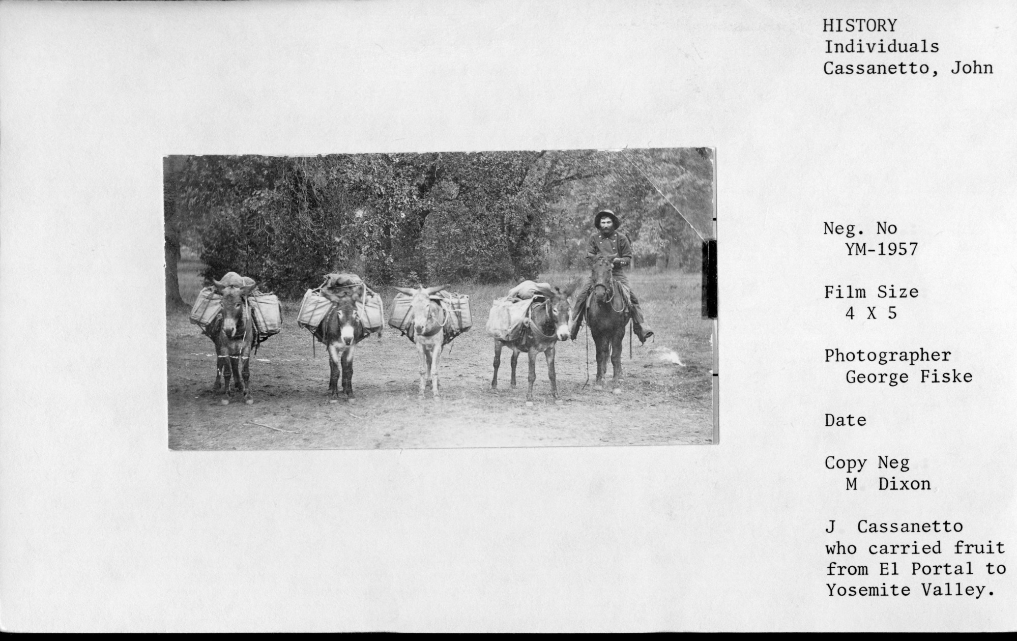 Copy Neg: Michael Dixon. J. Cassanetto who carried fruit from El Portal to Yosemite Valley.
