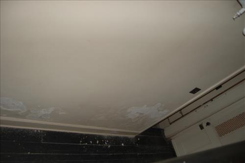 Water infiltration and damage to walls and floor of the Petersen House