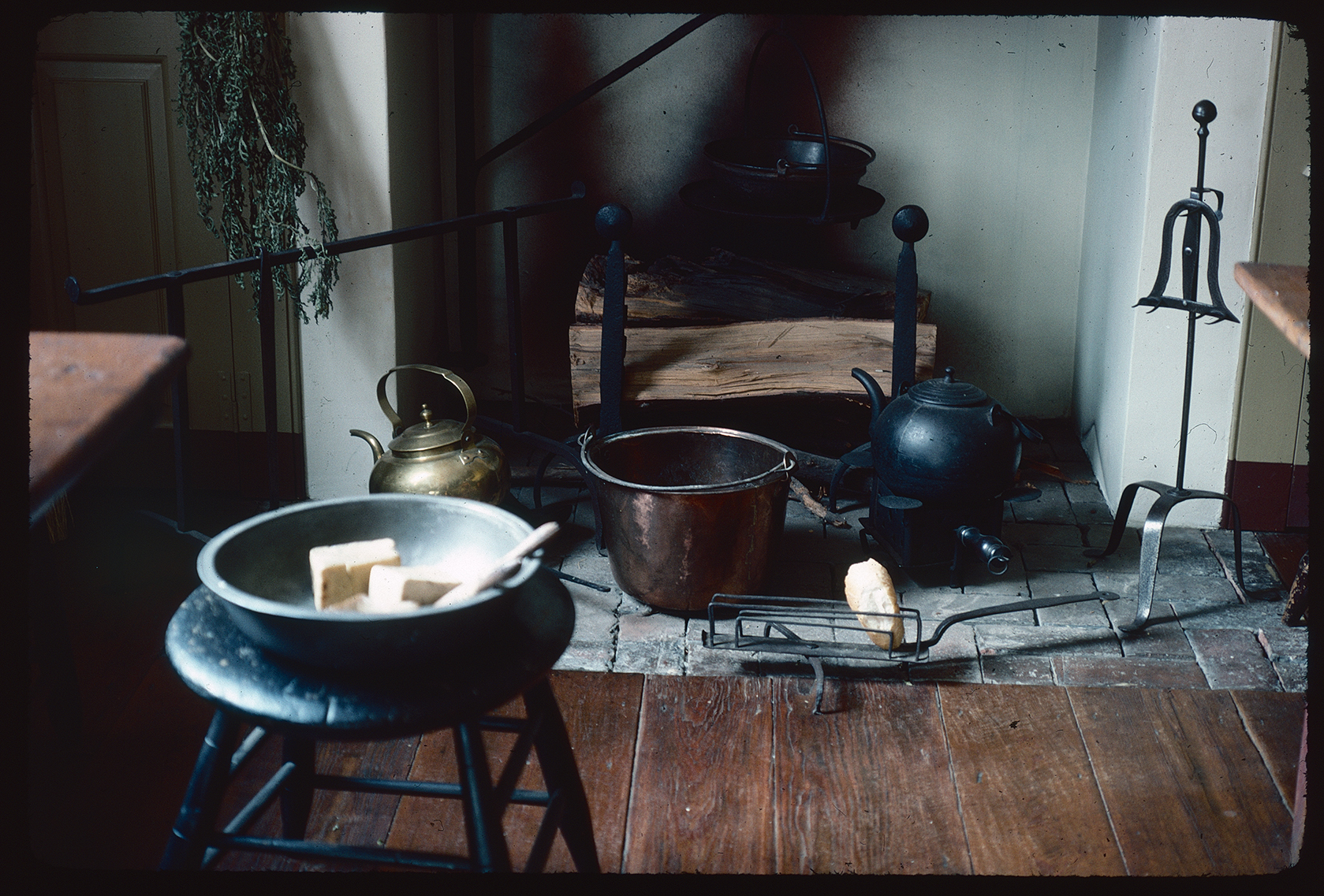 Todd House. Interior. 1st floor, kitchen. Looking down northeast at fireplace.