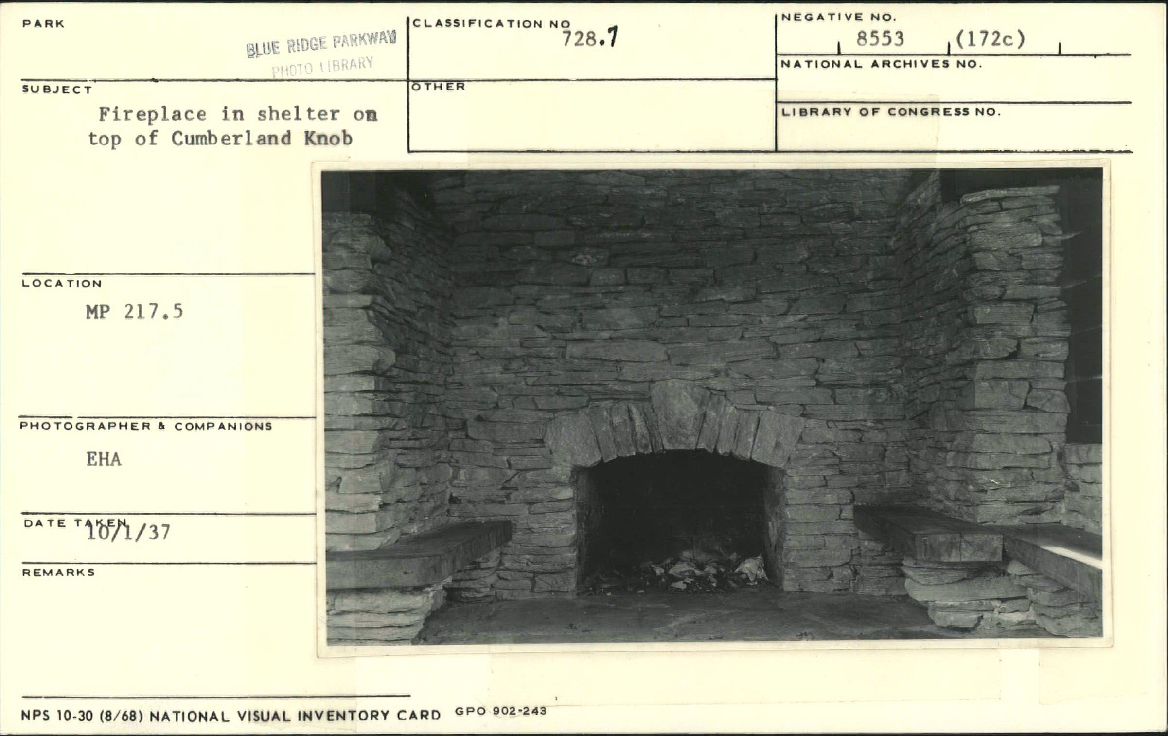 Fireplace in shelter on top of Cumberland Knob