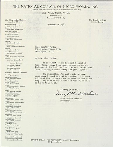 Correspondence between Mary McLeod Bethune and Dorothy B Porter, December 9, 1941