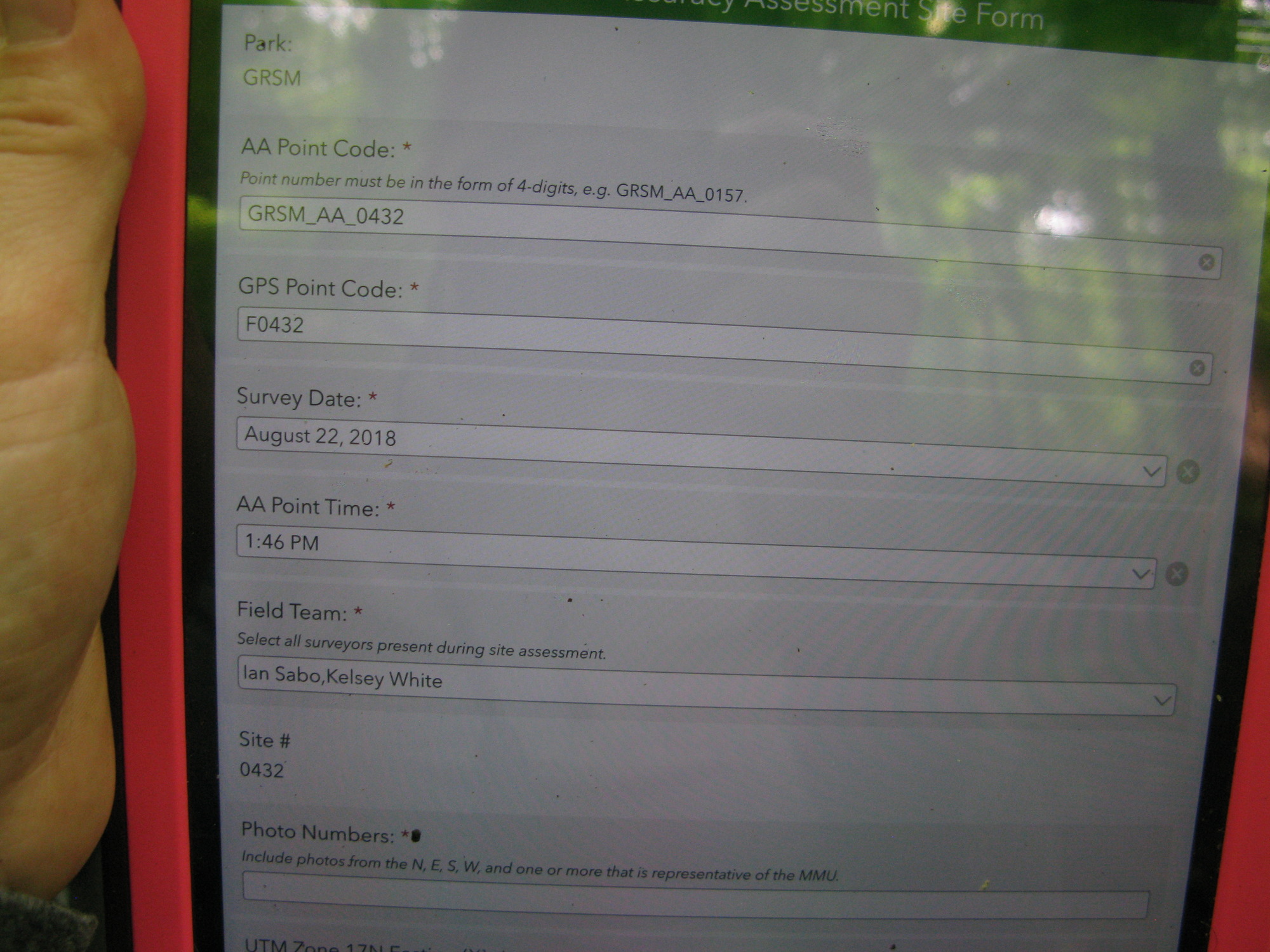 GRSM Accuracy Assessment. Plot Code: GRSM_AA_0432_1