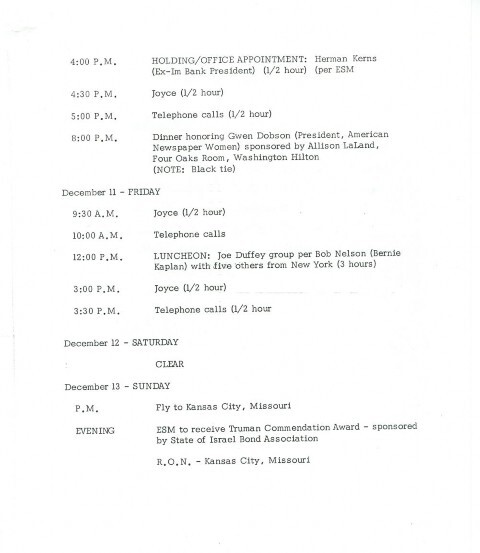 Schedule, Senator Muskie, showing visit to Independence, Missouri