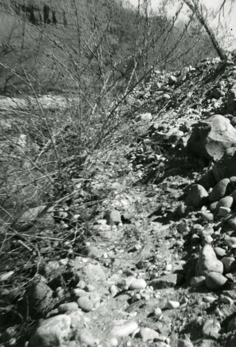 BW photo of the construction/modification of the Canyon Junction Spillway on the Virgin River.