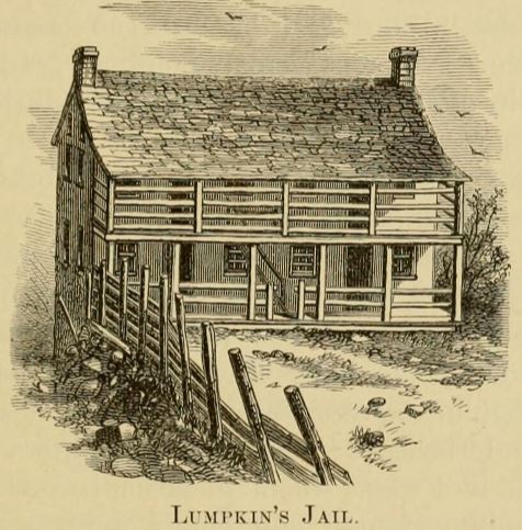 Sketch of Lumpkin's Slave Jail, a small, two-story building.
