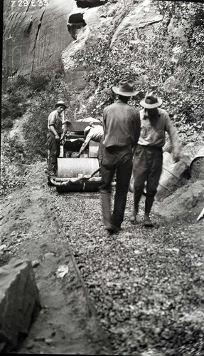 Narrows Trail construction- rolling the base course.