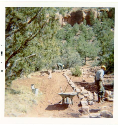 Man doing trail work on trail in Zion.