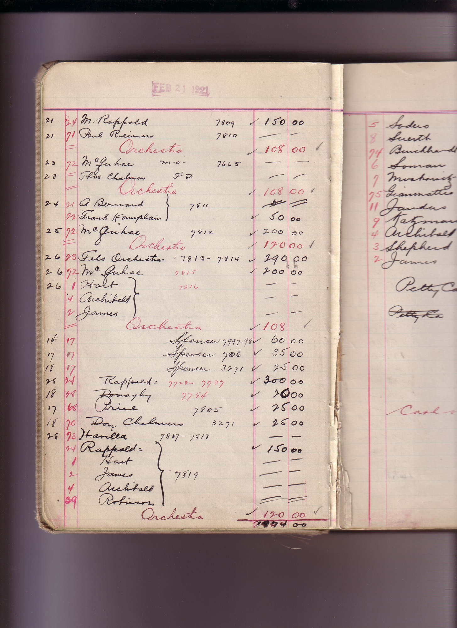 Thomas Edison's New York City Recording Studio Cash Book 17 (of 21), Image 20 (of 244).