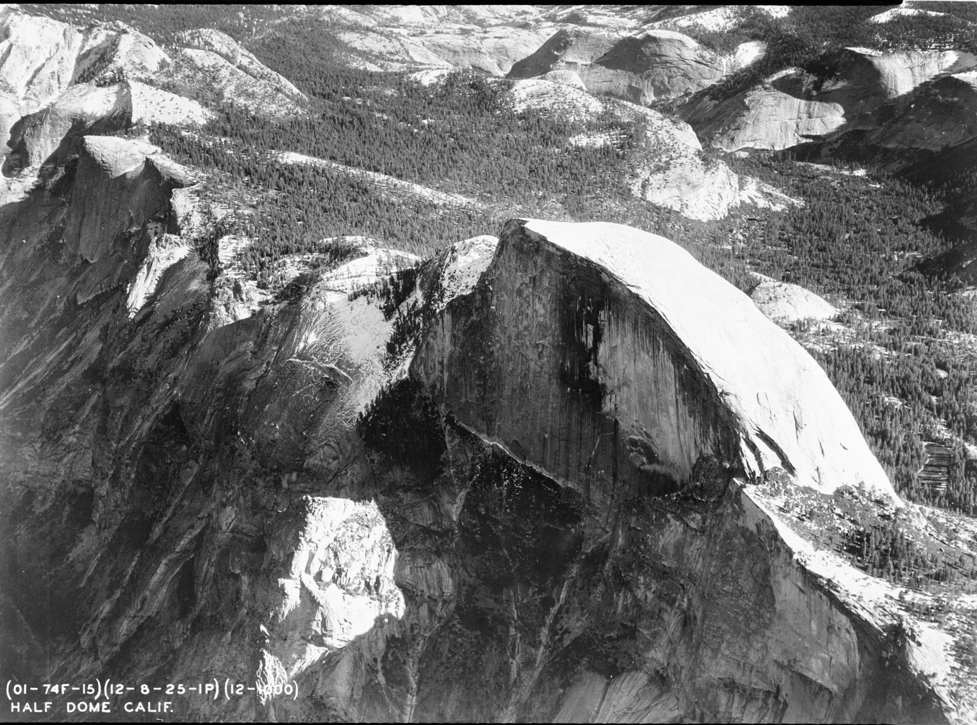 Half Dome, Yosemite, California. (01 - 74-F - 15) (12-8-25-1 P) (12-1,000). Purpose: Research. Requested by Moffett on 1/24/40. Photocopied by Schwenk on 1/26/40. From Order 2419.