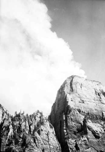 Fire on top of great white throne, started by lightning.