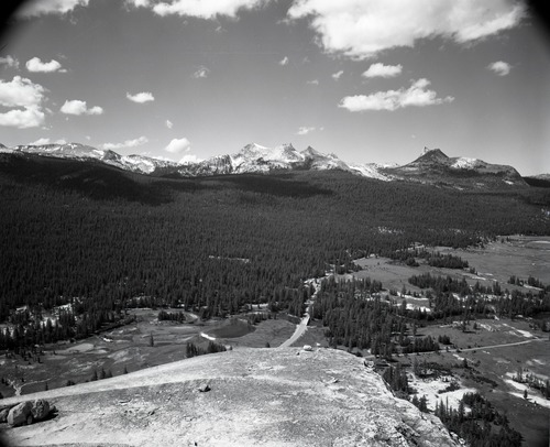 Wide angle view of Cathedral Range from Lembert Dome.