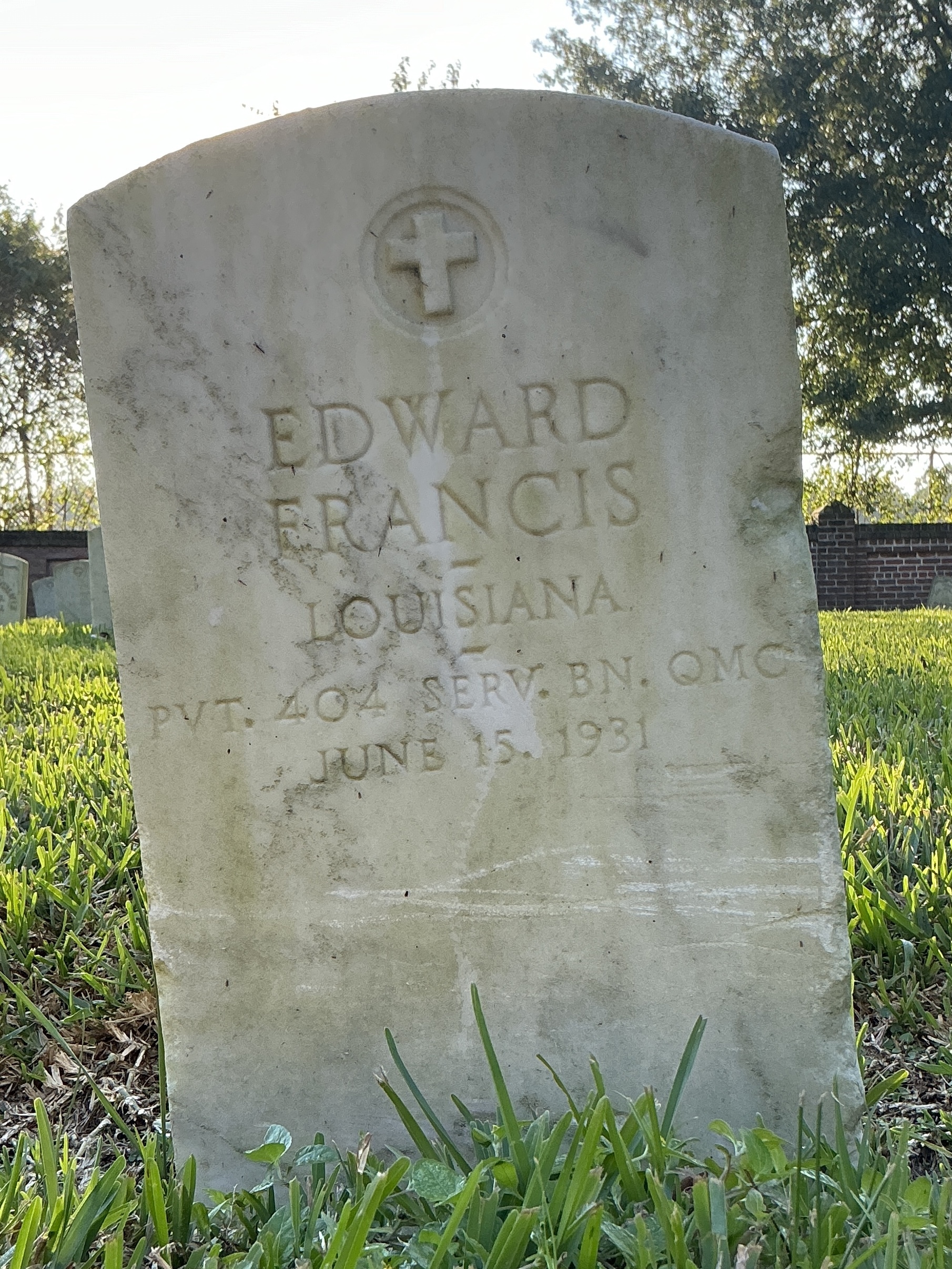 Front of upright marble headstone with flat face.