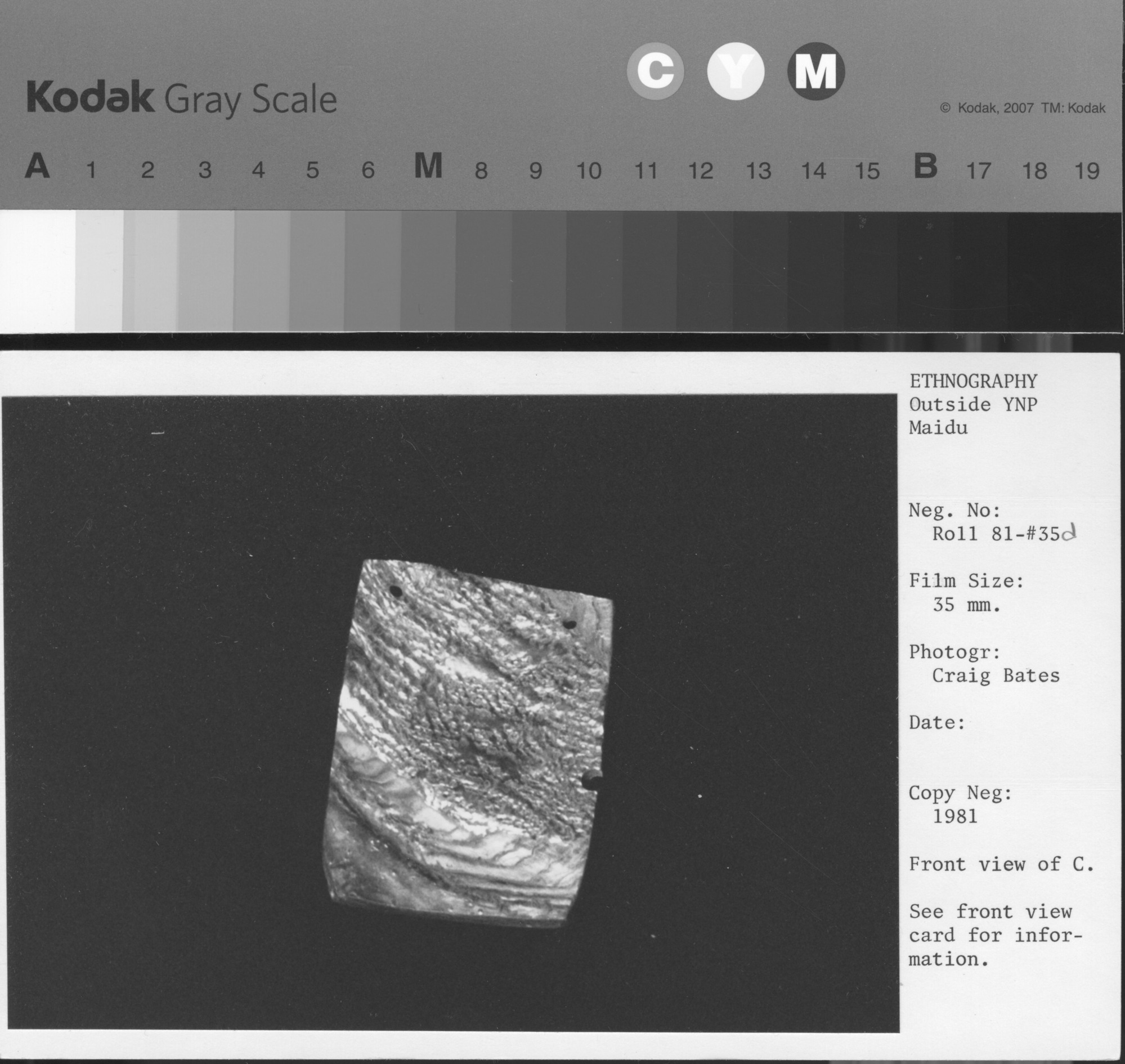 Copy Neg: 1981. Front view of C. See card with front view for information.