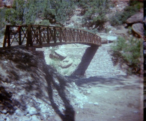 The Zion Lodge footbridge during emplacement.