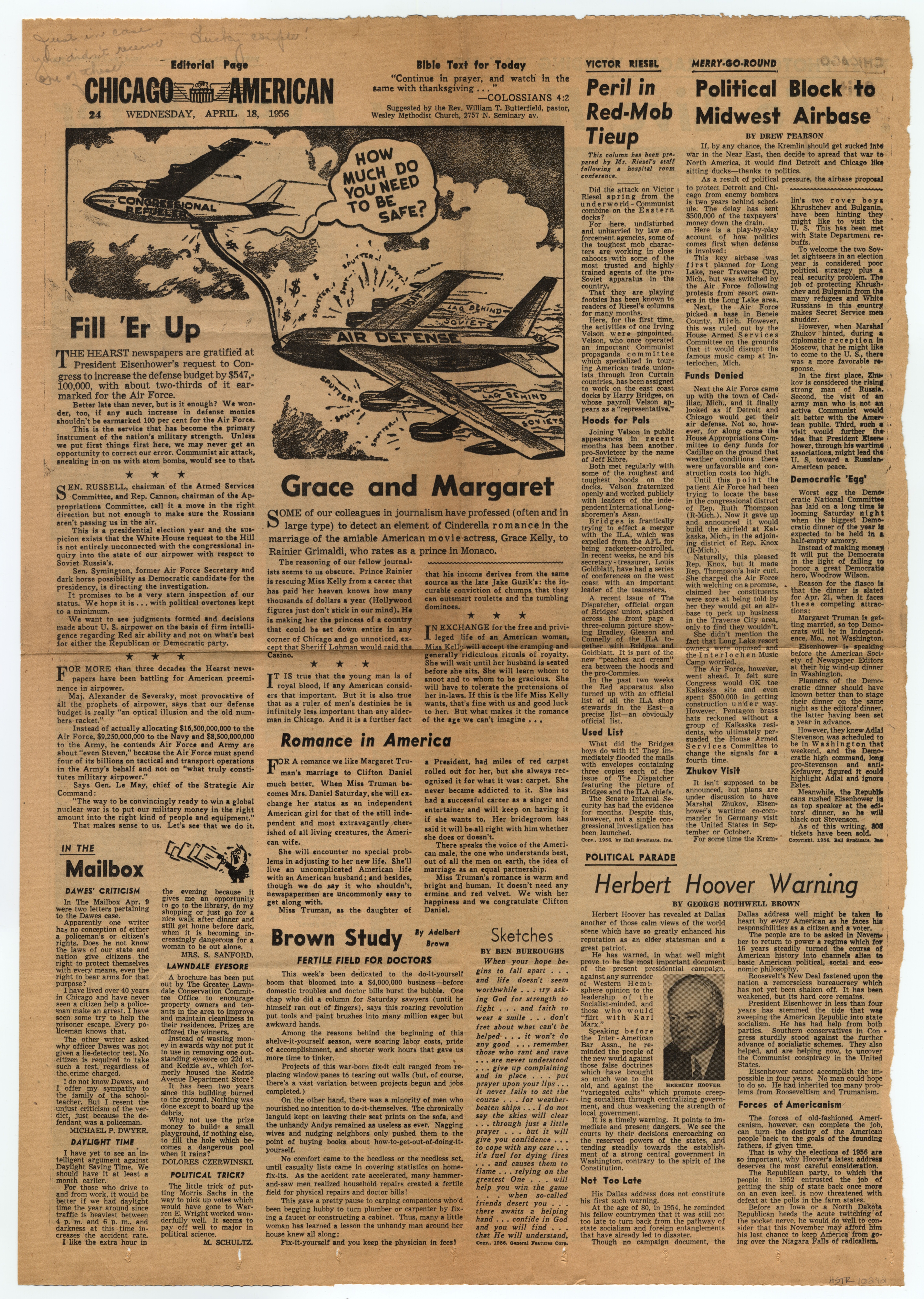 A page of a newspaper with large illustration of airplanes at the top.