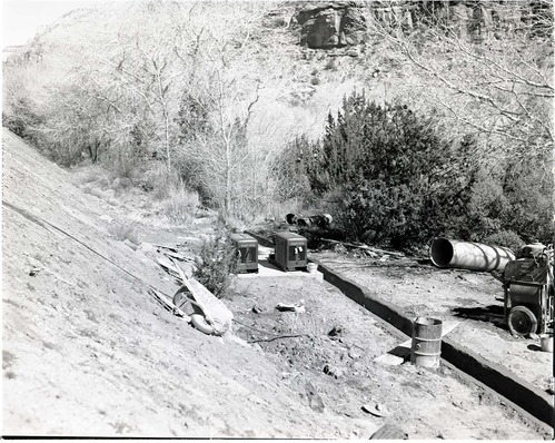 Pumping station and ditch system at Mission 66 Visitor Center and Museum irrigation system.