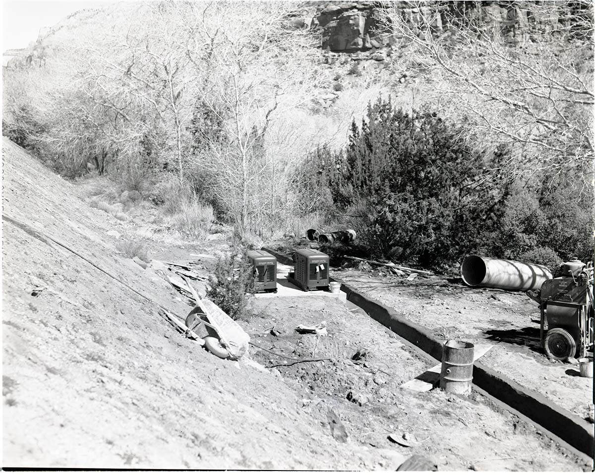 Pumping station and ditch system at Mission 66 Visitor Center and Museum irrigation system.