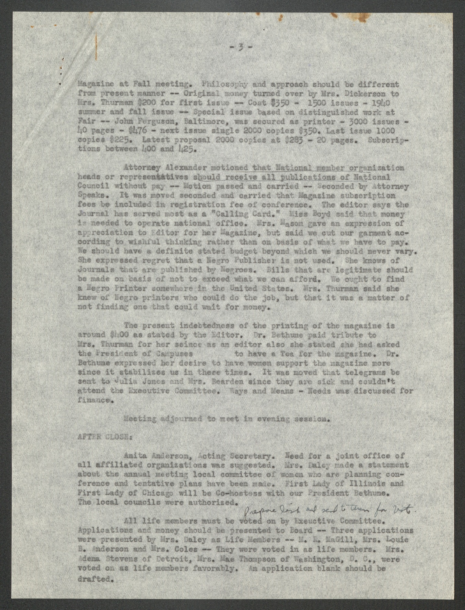 NCNW, meeting minutes, 1942