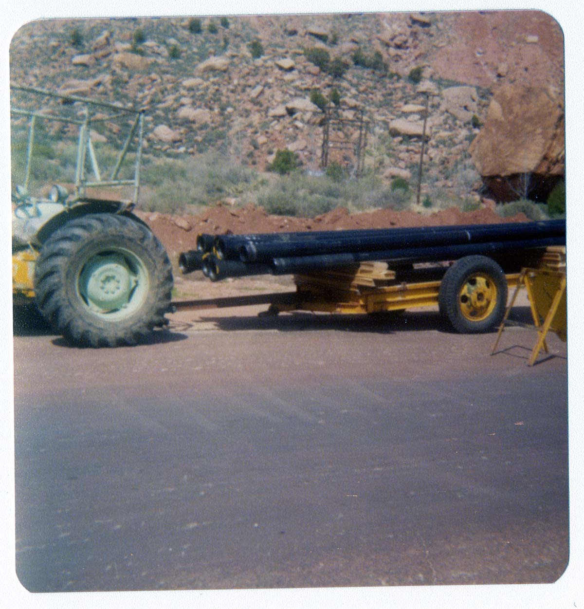 Construction vehicles and materials during the construction of the Springdale water pipeline.