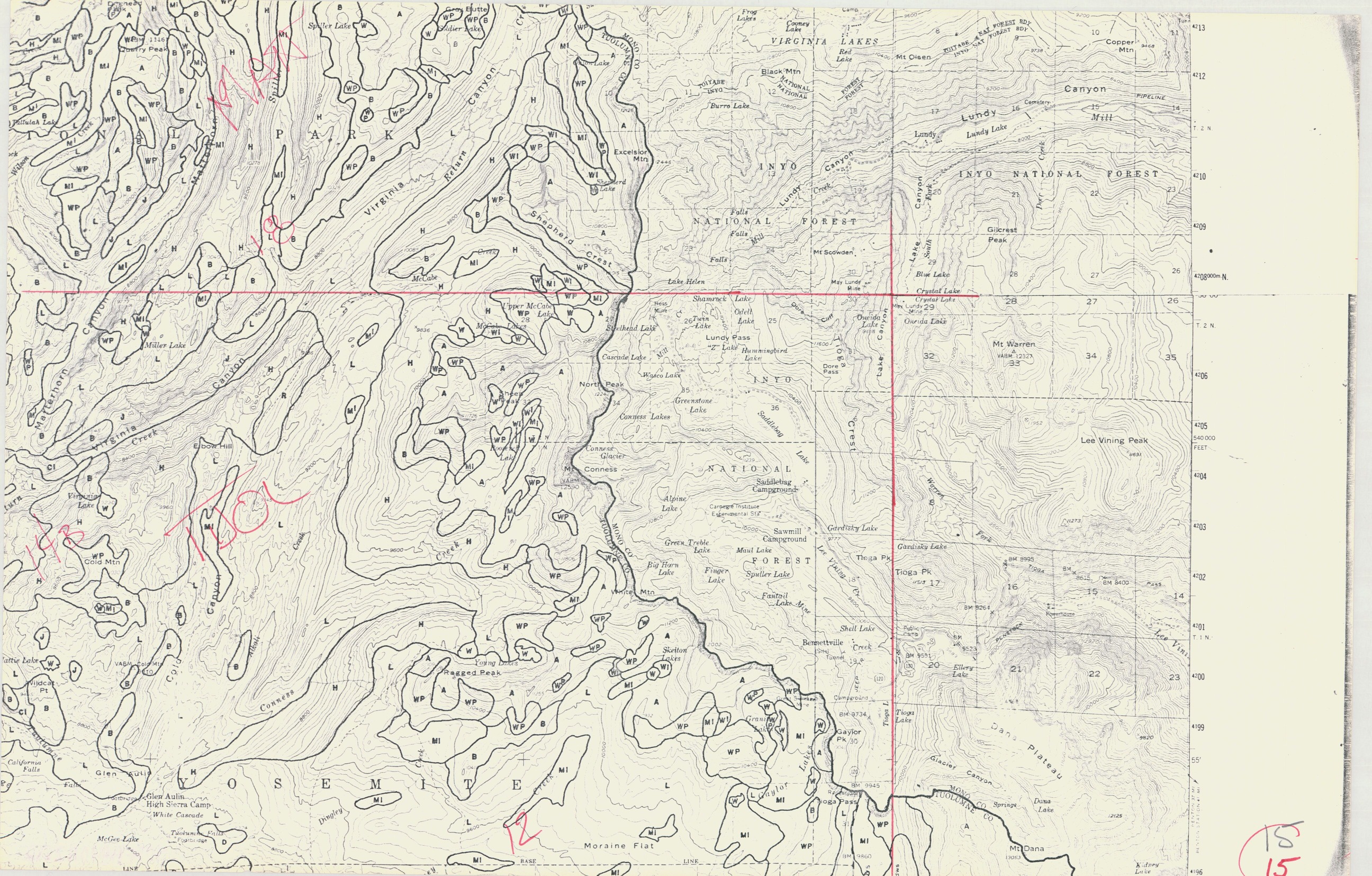 Section of Yosemite Topographic Map
