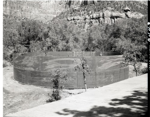 Worker welding during construction of million gallon water tank at Birch Creek.